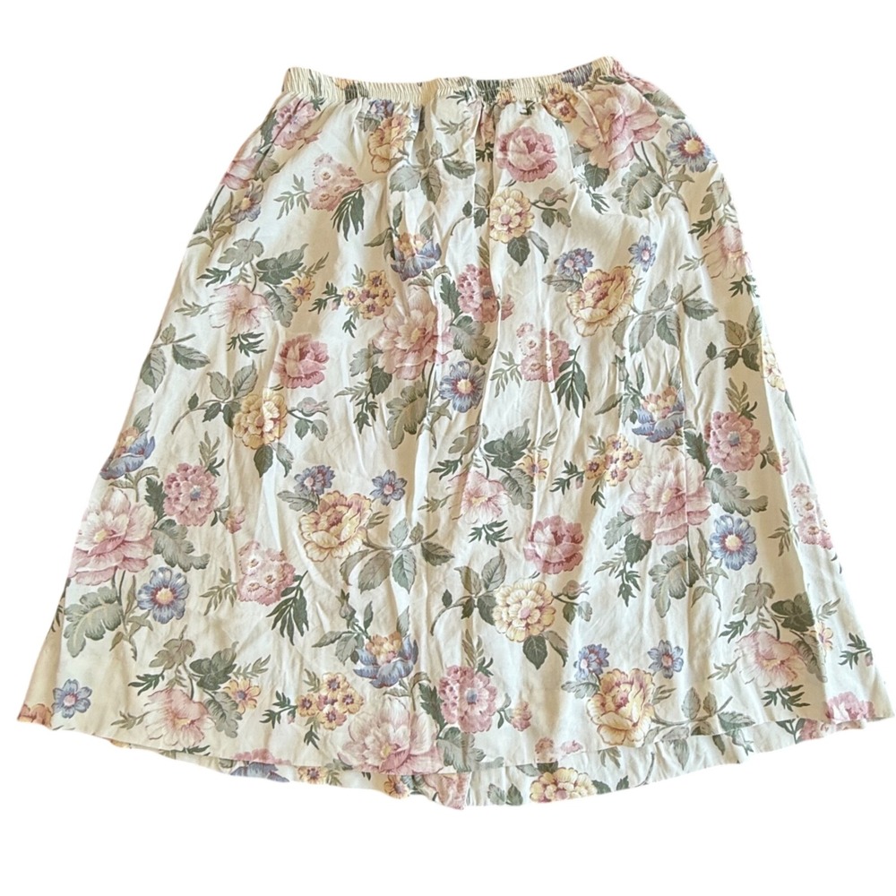 Vintage 90s Lee David Floral Midi Skirt L Mother of Pearl Buttons Cottagecore